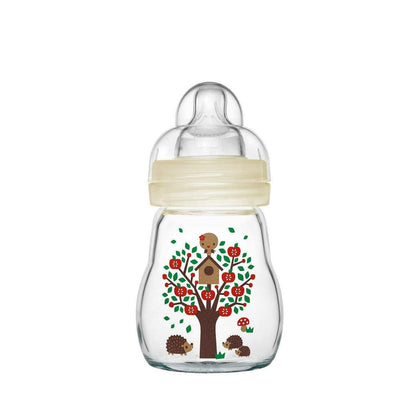 MAM Feel Good Premium Glasflasche 170 ml mit Sauger Größe 1, Neutral