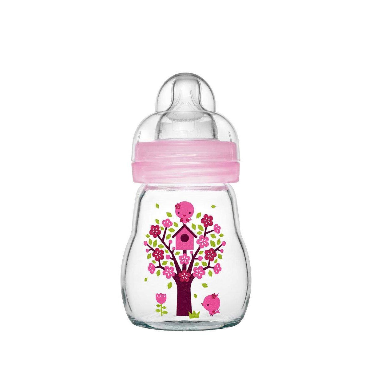 MAM Feel Good Premium Glasflasche 170 ml mit Sauger Größe 1, Rosa