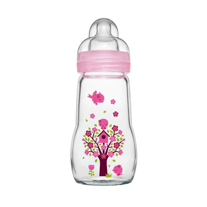 MAM Feel Good Premium Glasflasche 260 ml mit Sauger Größe 2, Rosa