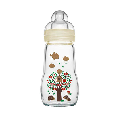 MAM Feel Good Premium Glasflasche 260 ml mit Sauger Größe 2, Neutral