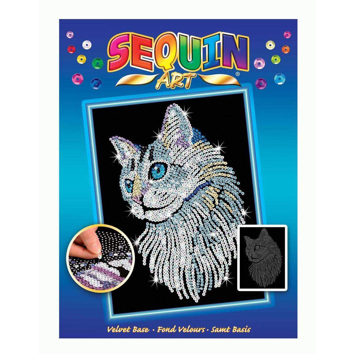Mammut Sequin Art Blue Weiße Katze, ca. 36 x 27 cm