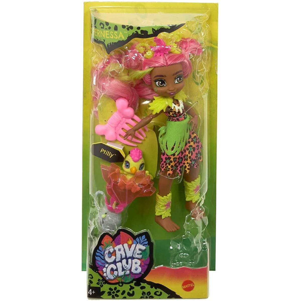 Mattel Cave Club Fernessa Puppe (25 cm) mit Haus-Dinosaurier