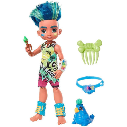 Mattel Cave Club Slate Puppe, prähistorische Modepuppe mit Haus-Dinosaurier