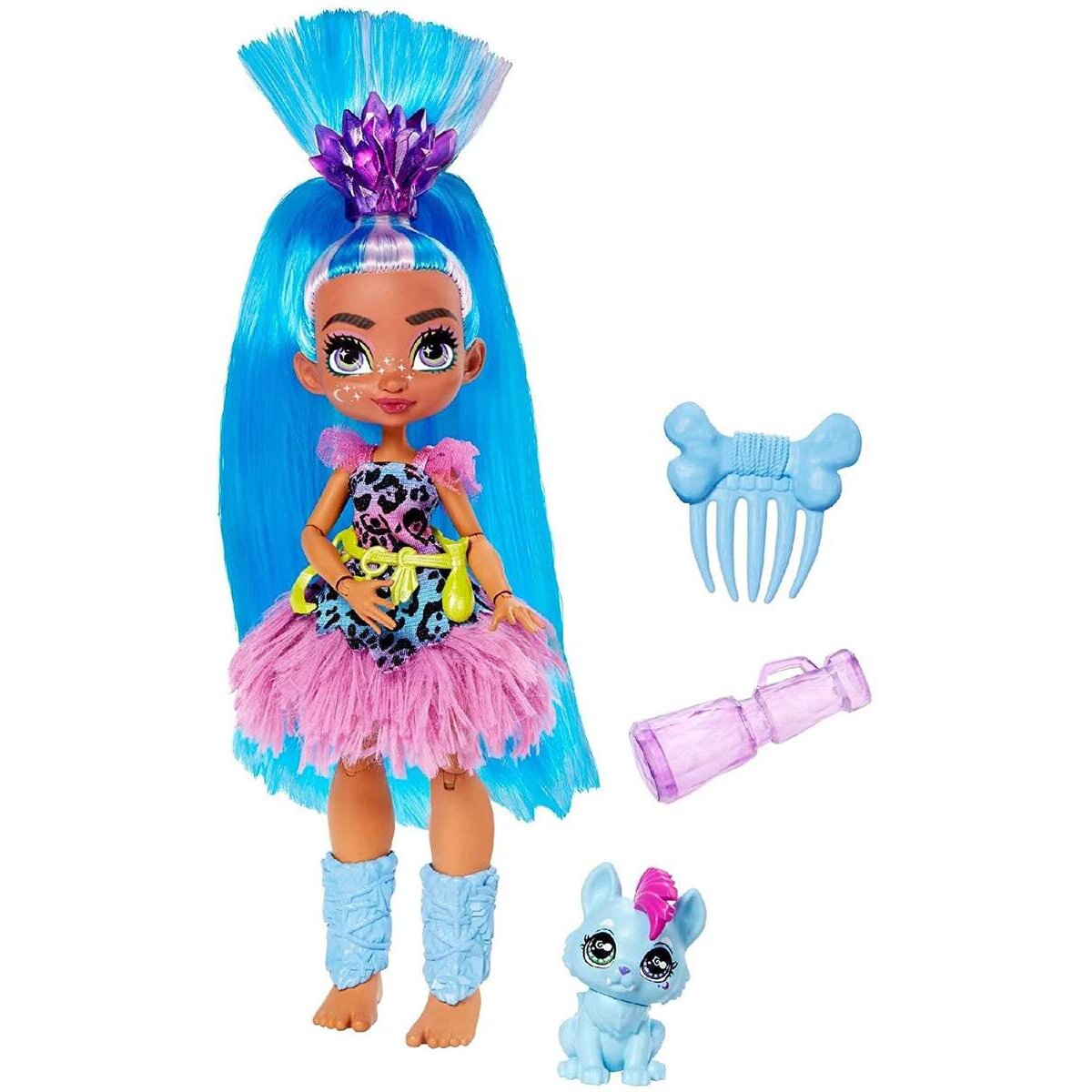 Mattel Cave Club Tella Puppe (25 cm) mit Haus-Dinosaurier