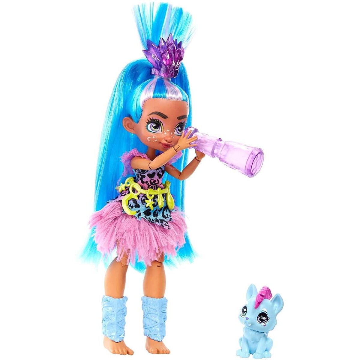 Mattel Cave Club Tella Puppe (25 cm) mit Haus-Dinosaurier