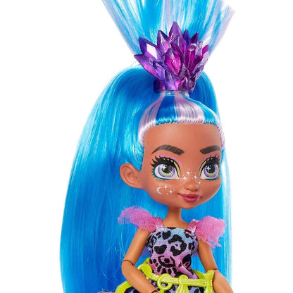 Mattel Cave Club Tella Puppe (25 cm) mit Haus-Dinosaurier