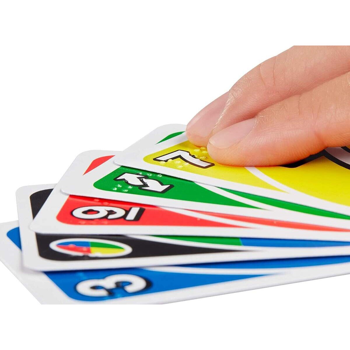 Mattel Games UNO Braille, Kartenspiel für die ganze Familie, für blinde und sehbehinderte Spieler