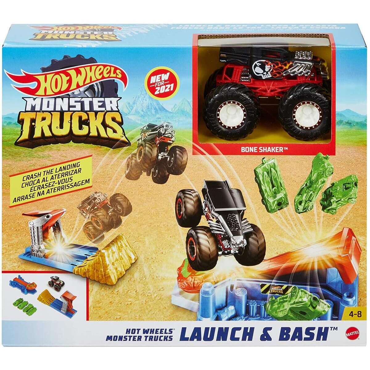 Mattel Hot Wheels Monster Truck Crash-Rampe inkl. 1 Spielzeugauto, Spielset