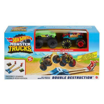 Mattel Hot Wheels Monster Truck Doppel-Rampe inkl. 2 Spielzeugautos, Spielset