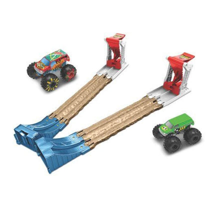 Mattel Hot Wheels Monster Truck Doppel-Rampe inkl. 2 Spielzeugautos, Spielset