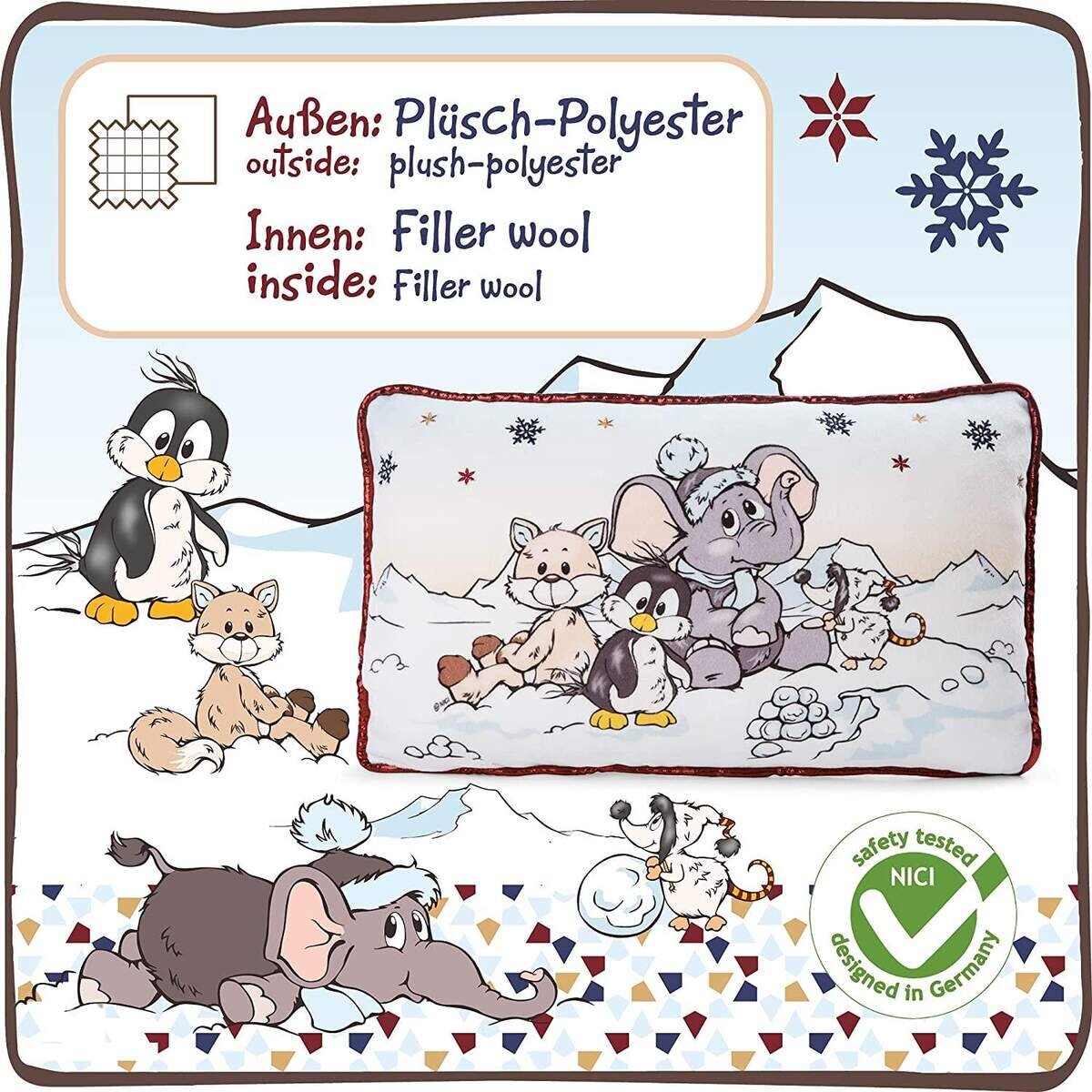 NICI 47293 Kuschelkissen Elefant, Pinguin, Schneefuchs – Flauschiges