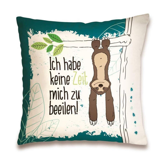 NICI Faultier Baumwollkissen Ich habe keine Zeit, mich zu beeilen, 37 x 37 cm