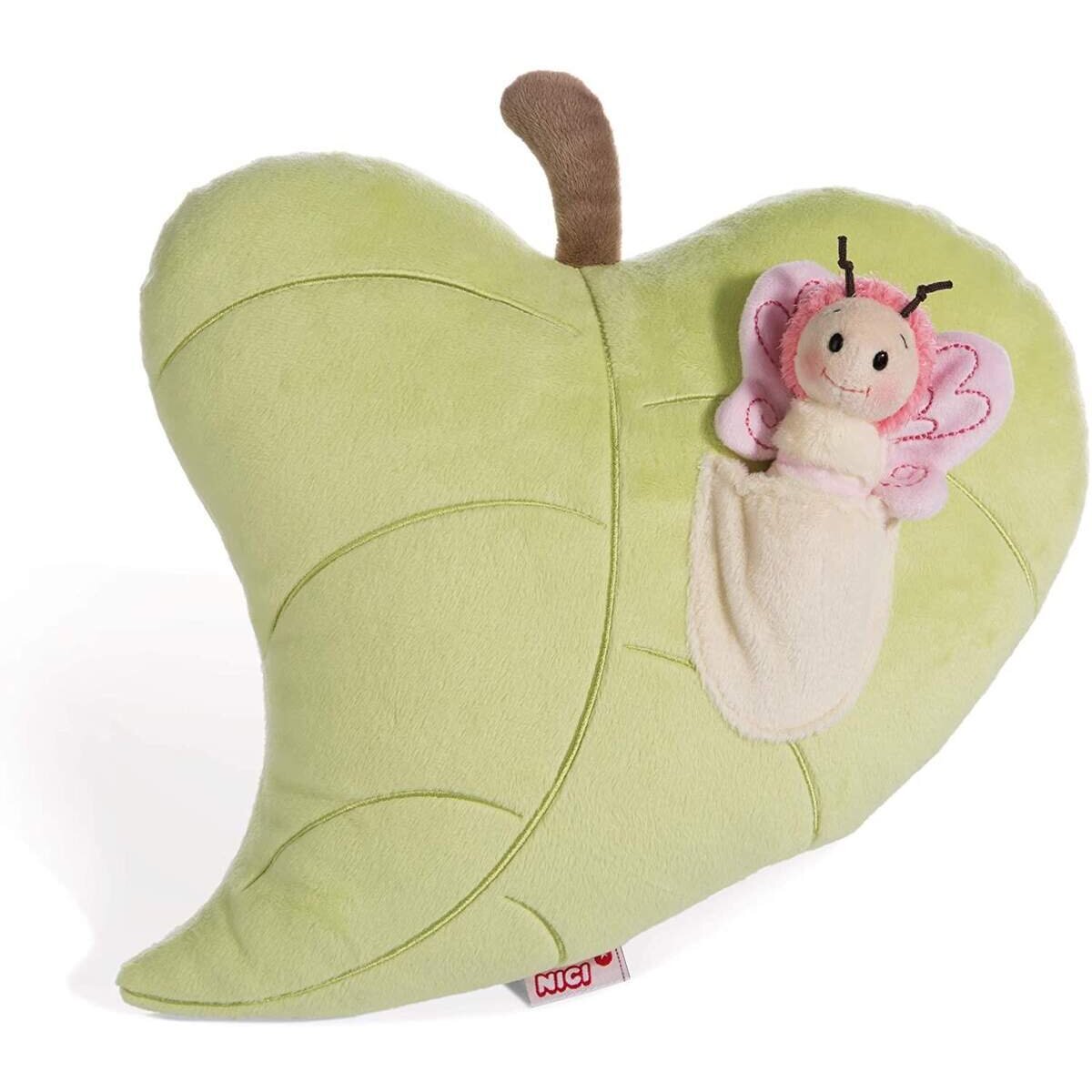 NICI Figürliches Kissen Blatt mit 3D Schmetterling aus Plüsch, grün