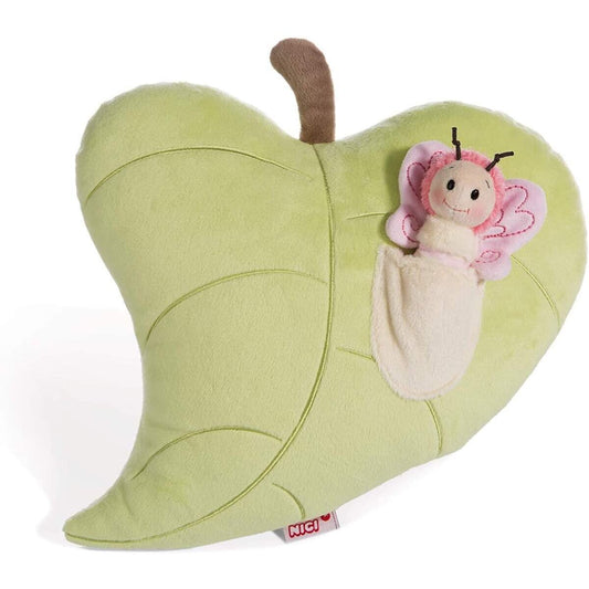NICI Figürliches Kissen Blatt mit 3D Schmetterling aus Plüsch, grün