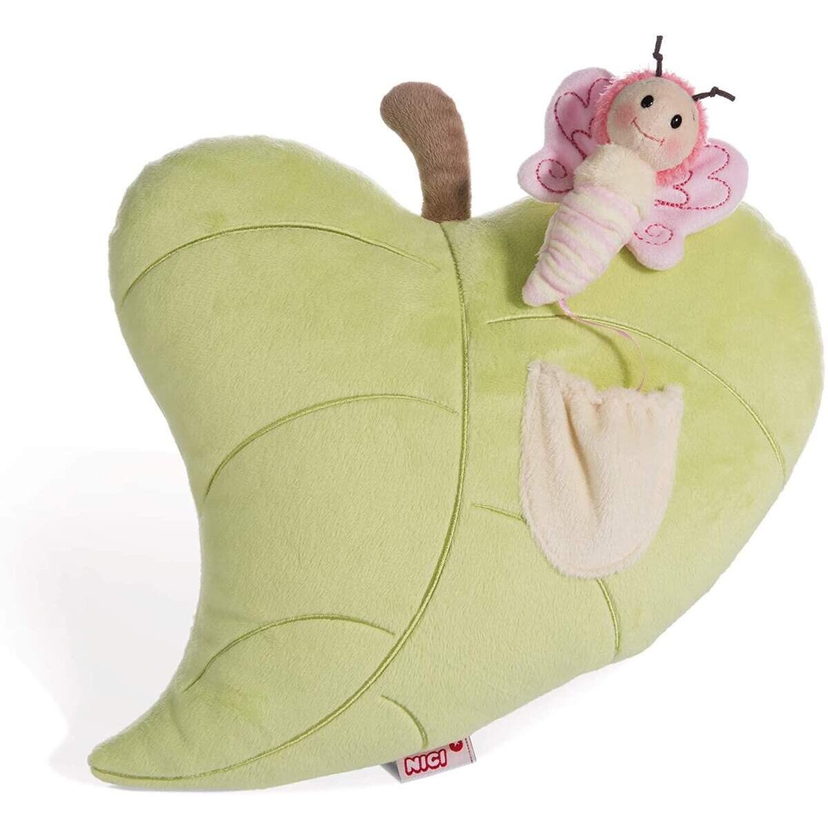 NICI Figürliches Kissen Blatt mit 3D Schmetterling aus Plüsch, grün