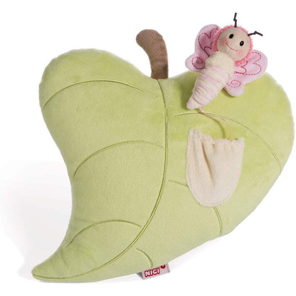 NICI Figürliches Kissen Blatt mit 3D Schmetterling aus Plüsch, grün