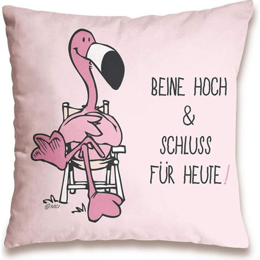 NICI Flamingo Baumwollkissen Beine hoch und Schluss für heute, 37 x 37 cm