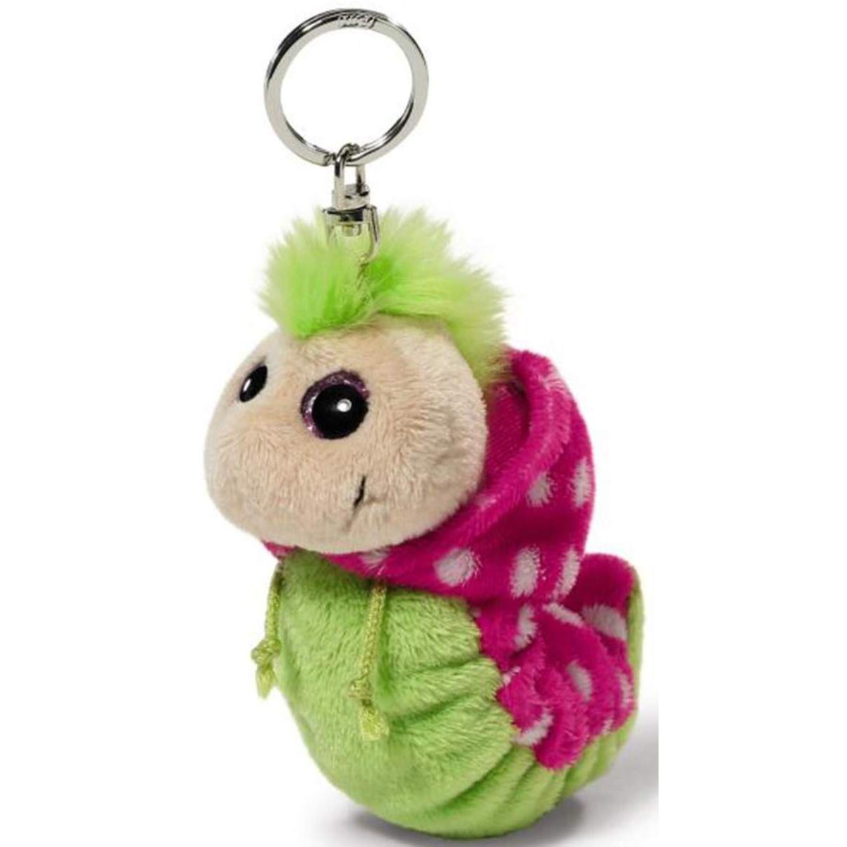 NICI Flibbie Schlüsselanhänger Raupe in Grün und Pink mit Kapuze, 12cm