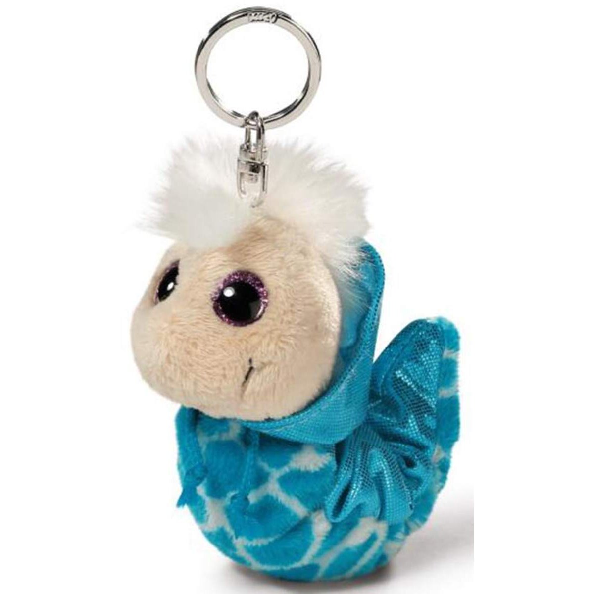 NICI Flibbie Schlüsselanhänger Raupe in Blau mit glitzernder Kapuze, 12cm
