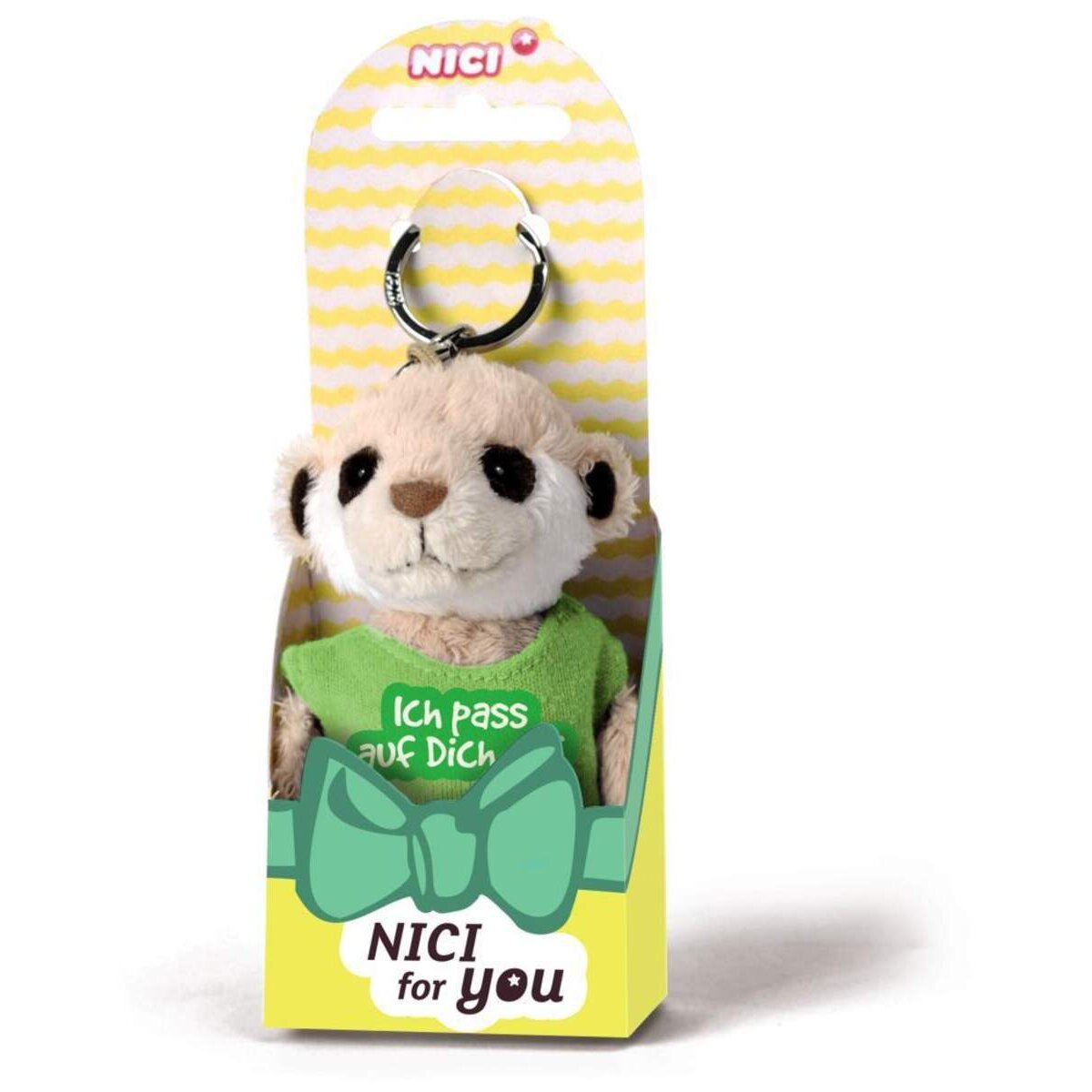 NICI for You Schlüsselanhänger Erdmännchen Ich pass auf Dich auf mit T-shirt grün