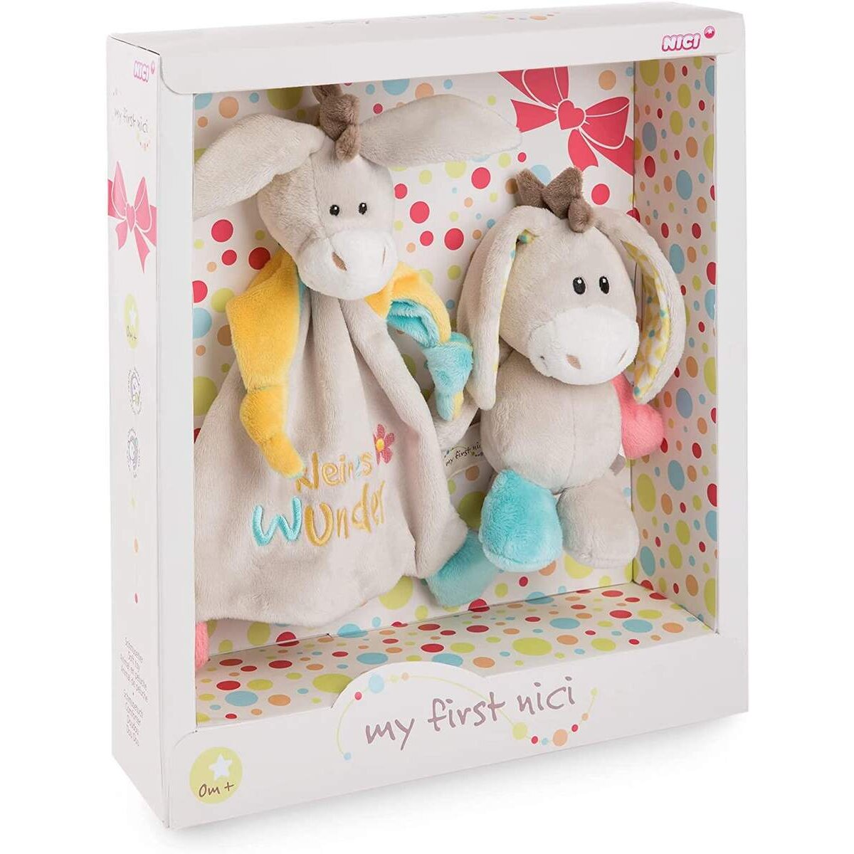 NICI Geschenkset für Babys & Kleinkinder – Schmusetuch & Schmusetier Esel Muli 18cm