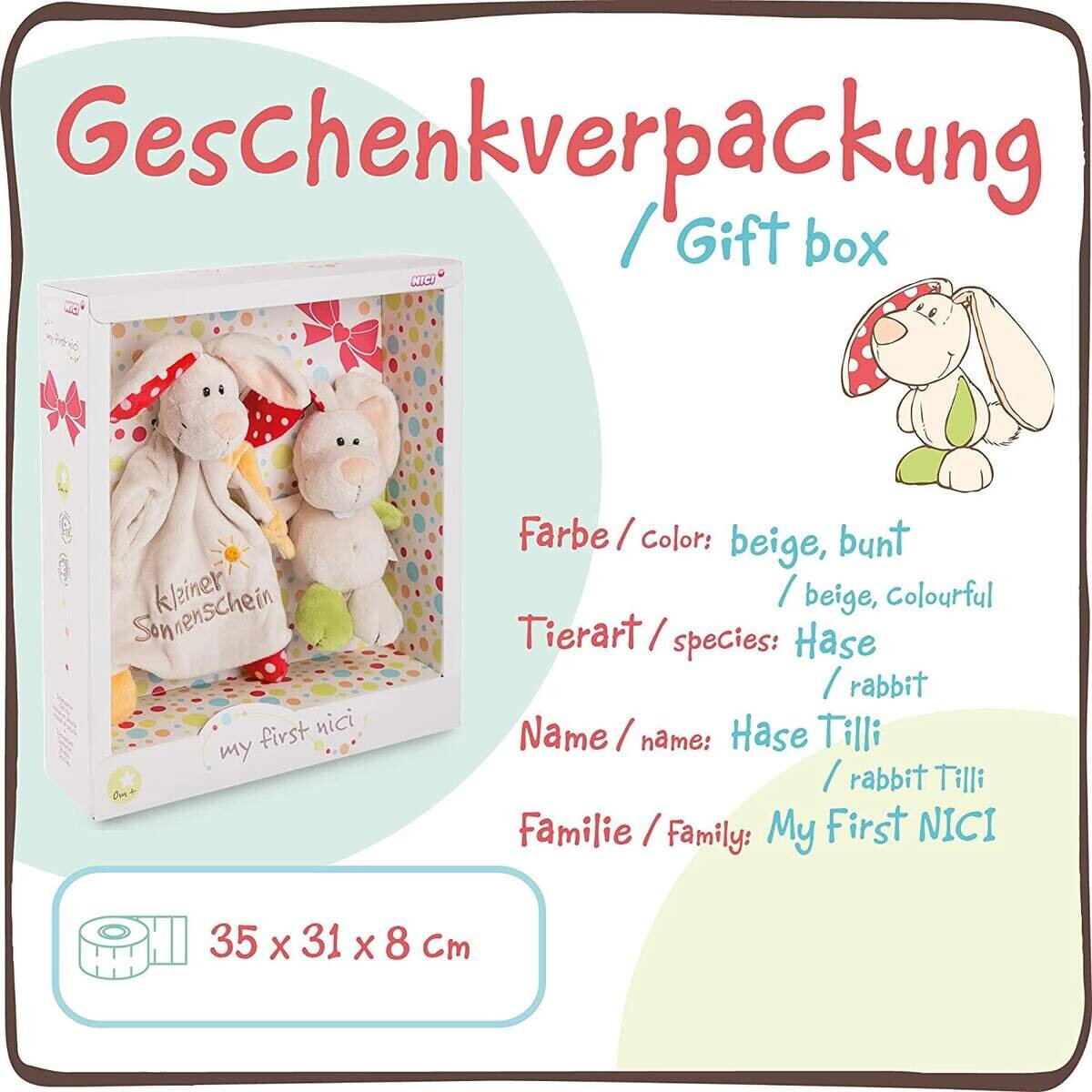 NICI Geschenkset für Babys & Kleinkinder – Schmusetuch & Schmusetier Hase Tilli 18cm