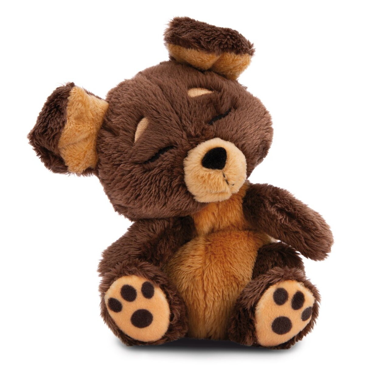 NICI Kuscheltier Hund braun 12cm schlafend im Körbchen grün GREEN
