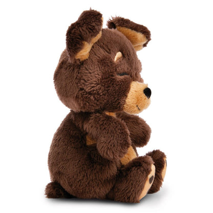 NICI Kuscheltier Hund braun 12cm schlafend im Körbchen grün GREEN