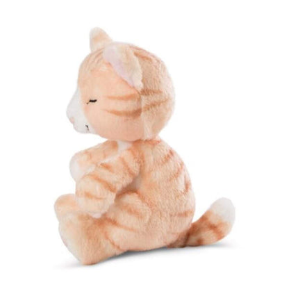NICI Kuscheltier Katze braun 12cm im blau-grünen Körbchen