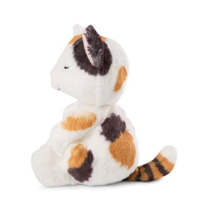 NICI Kuscheltier Katze creme 12cm im rot-rosanen Körbchen