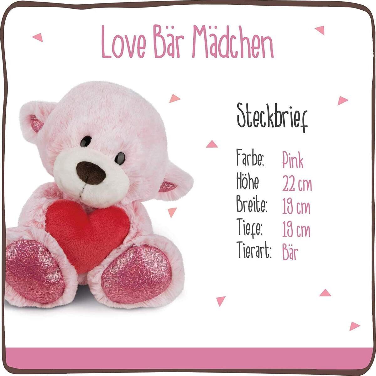 NICI Kuscheltier Love Bär Schwester mit Herz, Schlenker, Pink, 30 cm