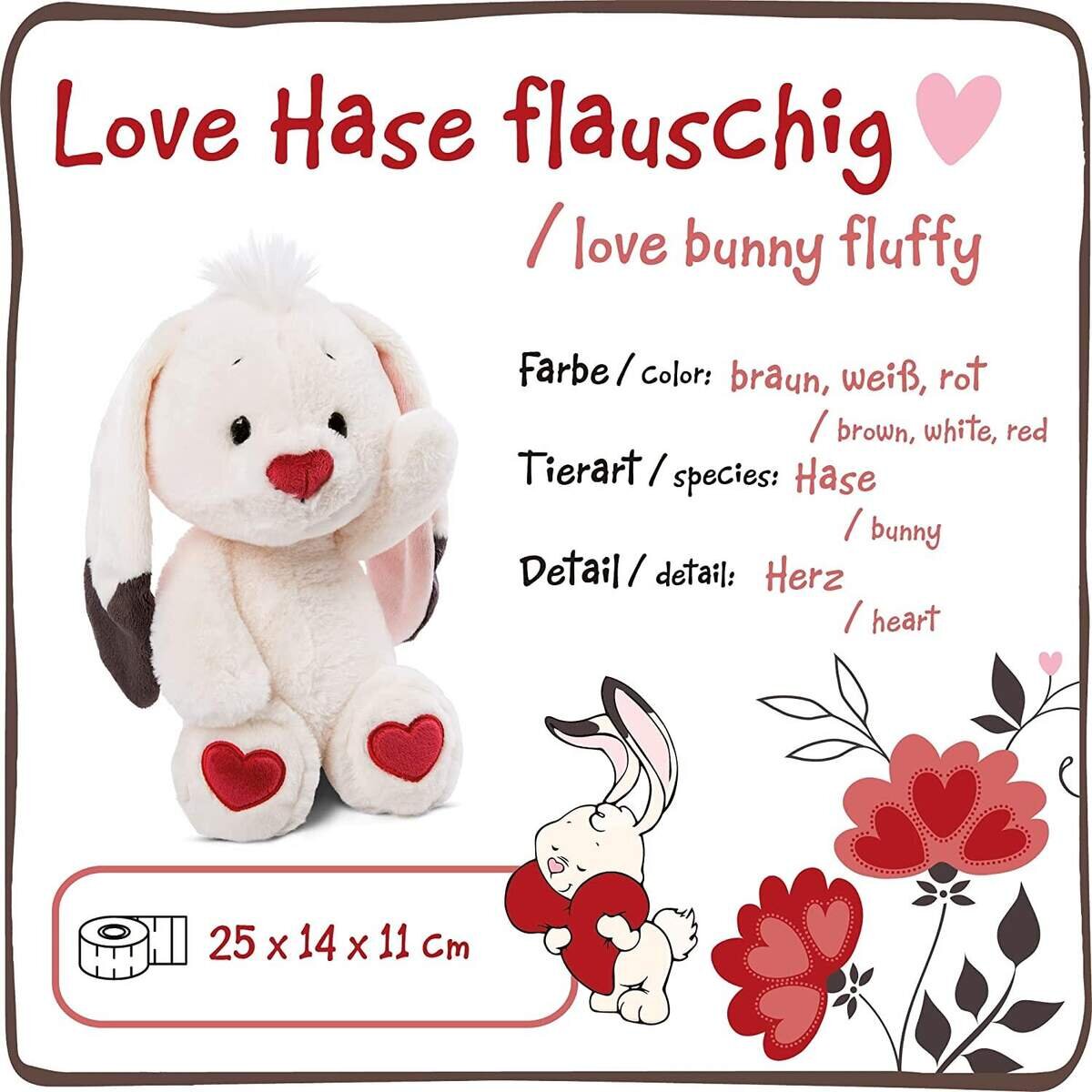 NICI Kuscheltier Love Hase flauschig mit Herz-Applikationen auf Fußsohlen, 25 cm