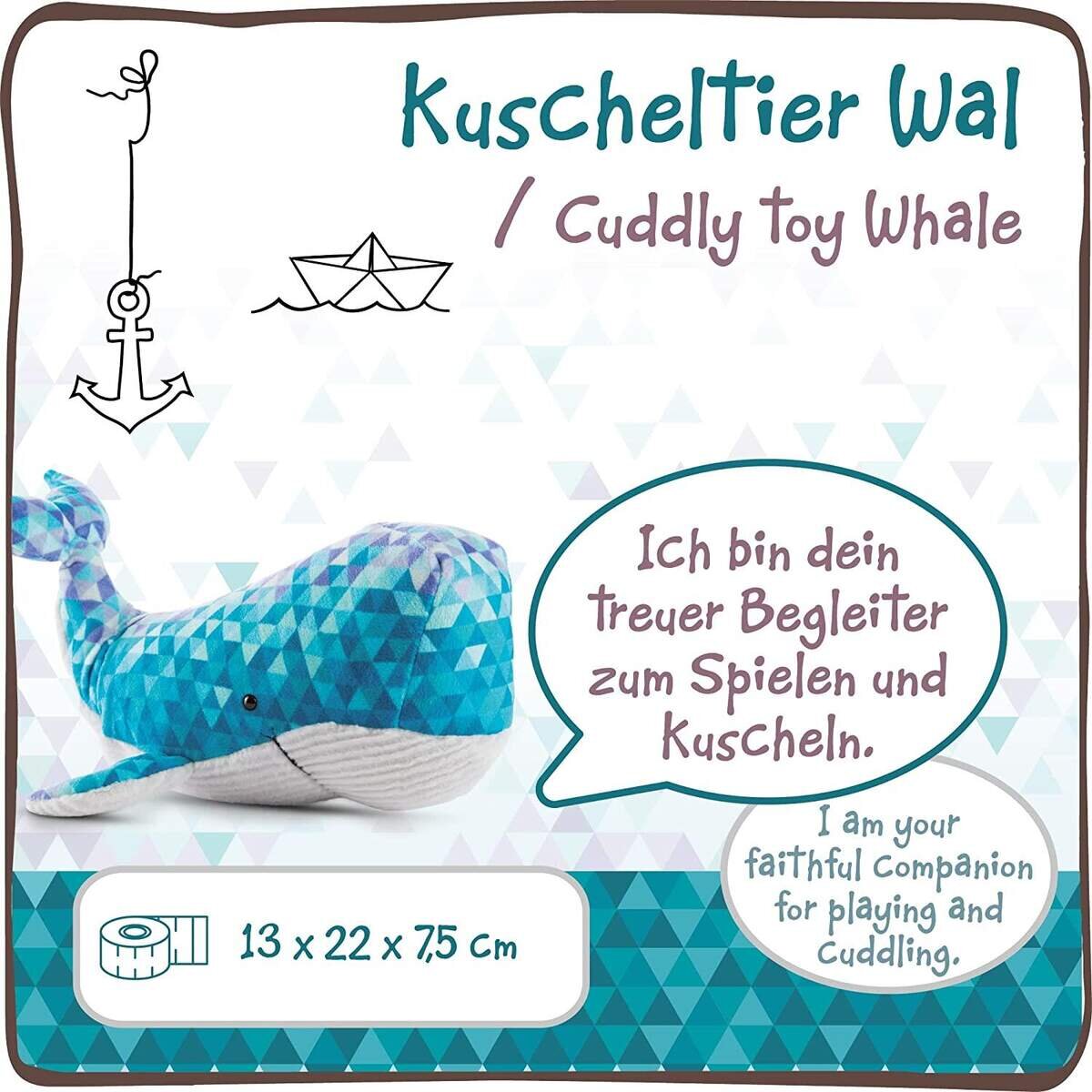 NICI Kuscheltier Wal 22cm in modischem Polygondruck & Strukturiertem Plüschmaterial