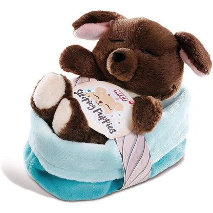 NICI Sleeping Puppies schlafendes Hundebaby im Körbchen, 12 cm