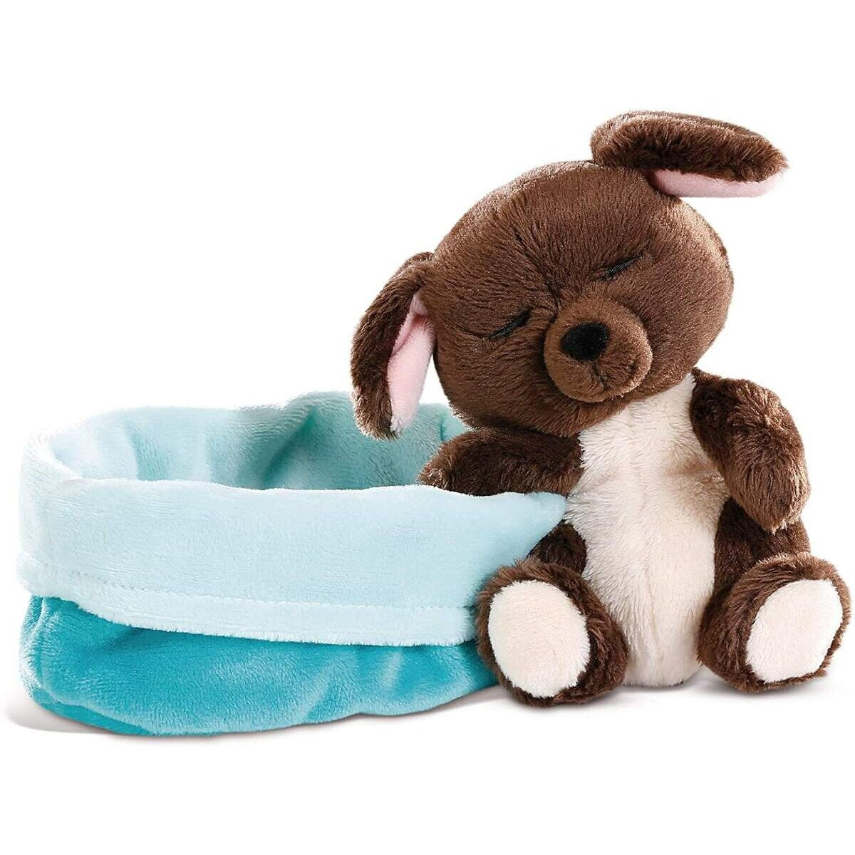 NICI Sleeping Puppies schlafendes Hundebaby im Körbchen, 12 cm