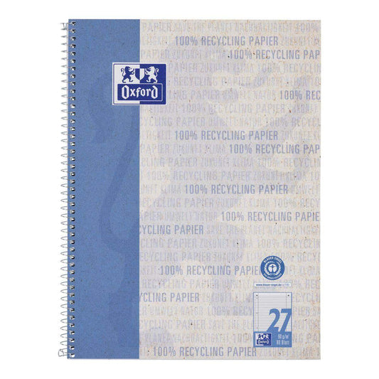 Oxford Recycling Collegeblock A4+, 80 Blatt, liniert mit Doppelrand, 90 g/m², 4fach gelocht, Optik Paper®
