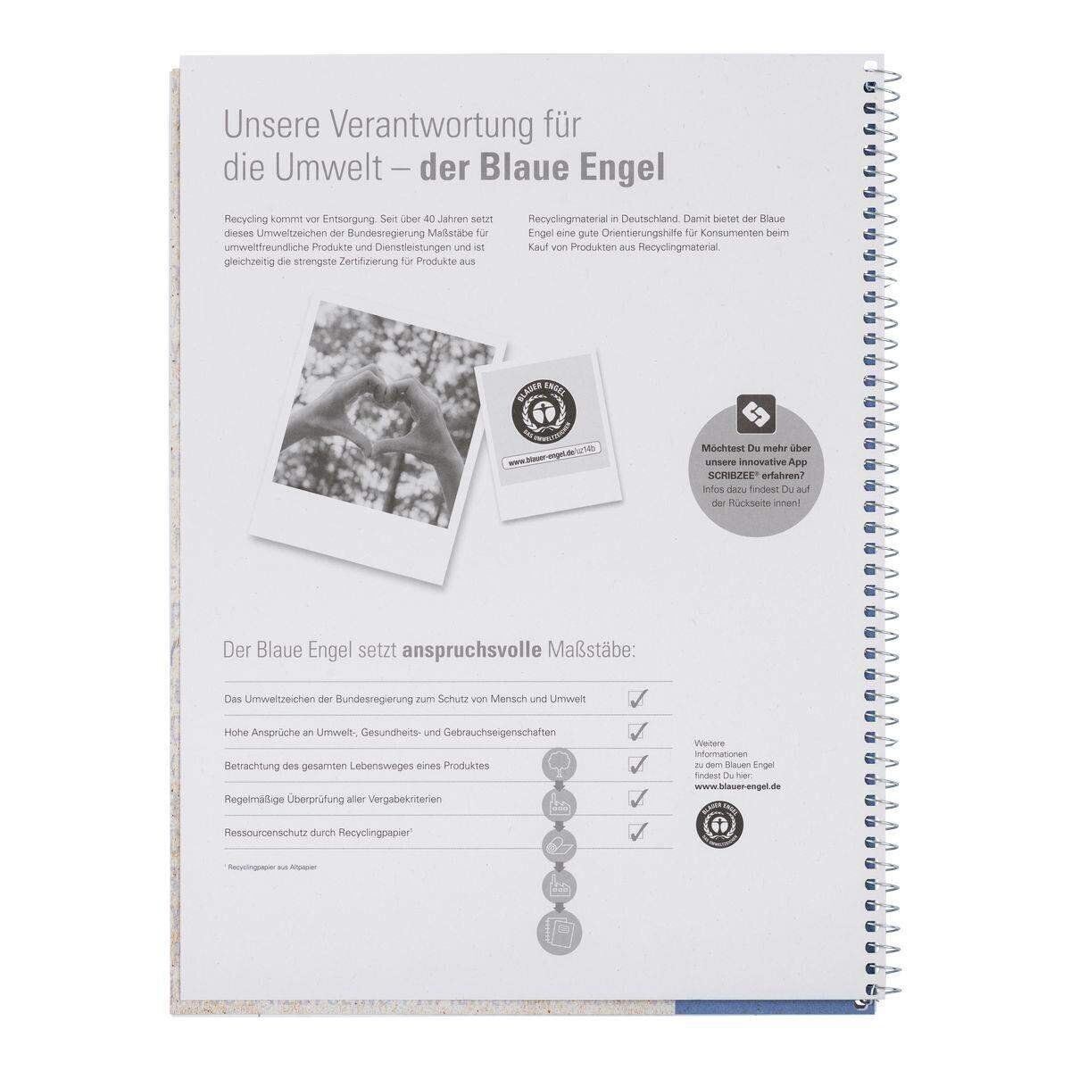 Oxford Recycling Collegeblock A4+, 80 Blatt, liniert mit Doppelrand, 90 g/m², 4fach gelocht, Optik Paper®