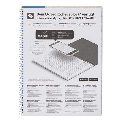 Oxford Recycling Collegeblock A4+, 80 Blatt, liniert mit Doppelrand, 90 g/m², 4fach gelocht, Optik Paper®