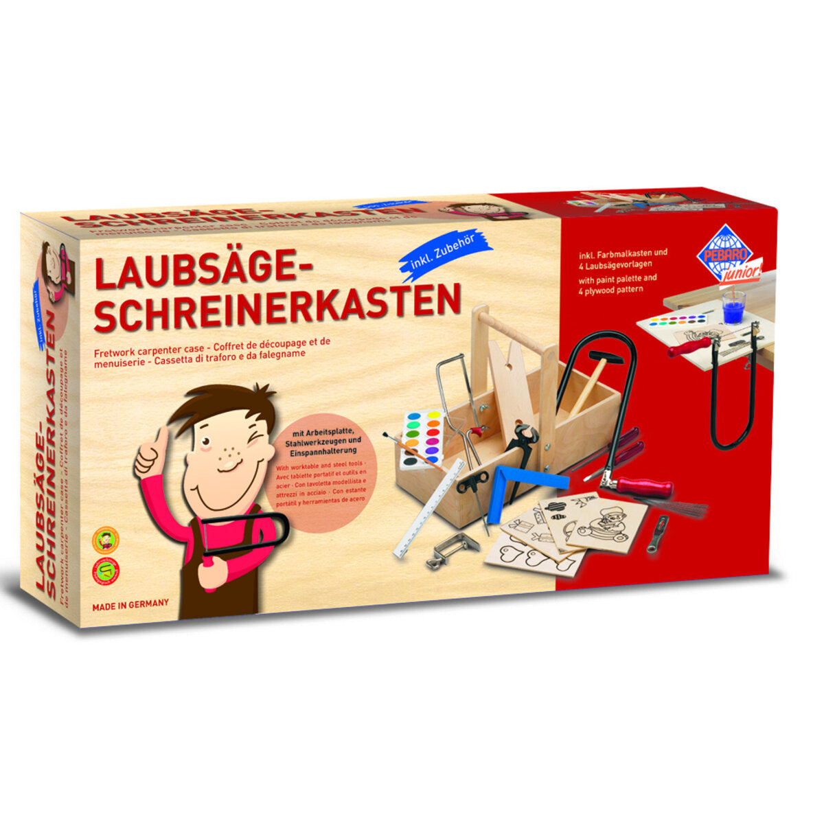 Pebaro Laubsäge-Schreinerkiste mit Arbeitstisch und Farbe