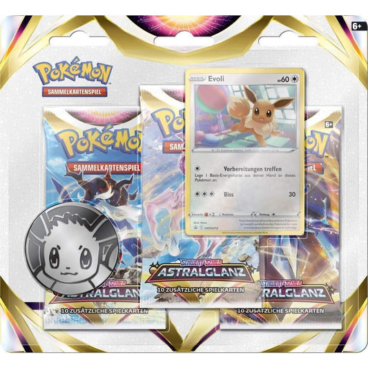 Pokemon Schwert & Schild - Astralglanz 3er Pack Blister Evoli oder Feelinara, 1 Stück, 2-fach sortiert
