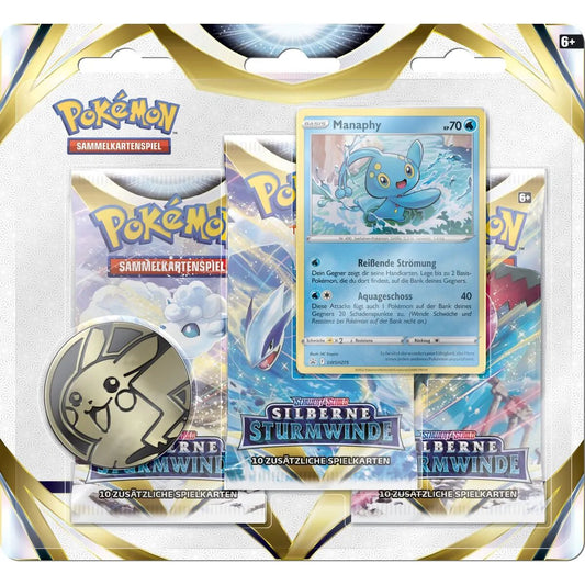 Pokemon Schwert & Schild - Silberne Sturmwinde, 3er Pack Blister, 1 Packung, 2-fach sortiert