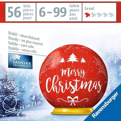 Ravensburger 3D Puzzle-Ball Weihnachtskugel Merry Christmas, 54 Teile