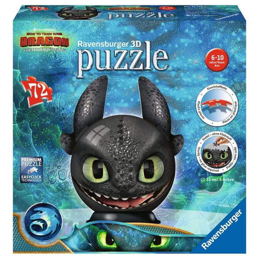Ravensburger 3D Puzzle Dragons 3 Ohnezahn mit Ohren, 72 Teile