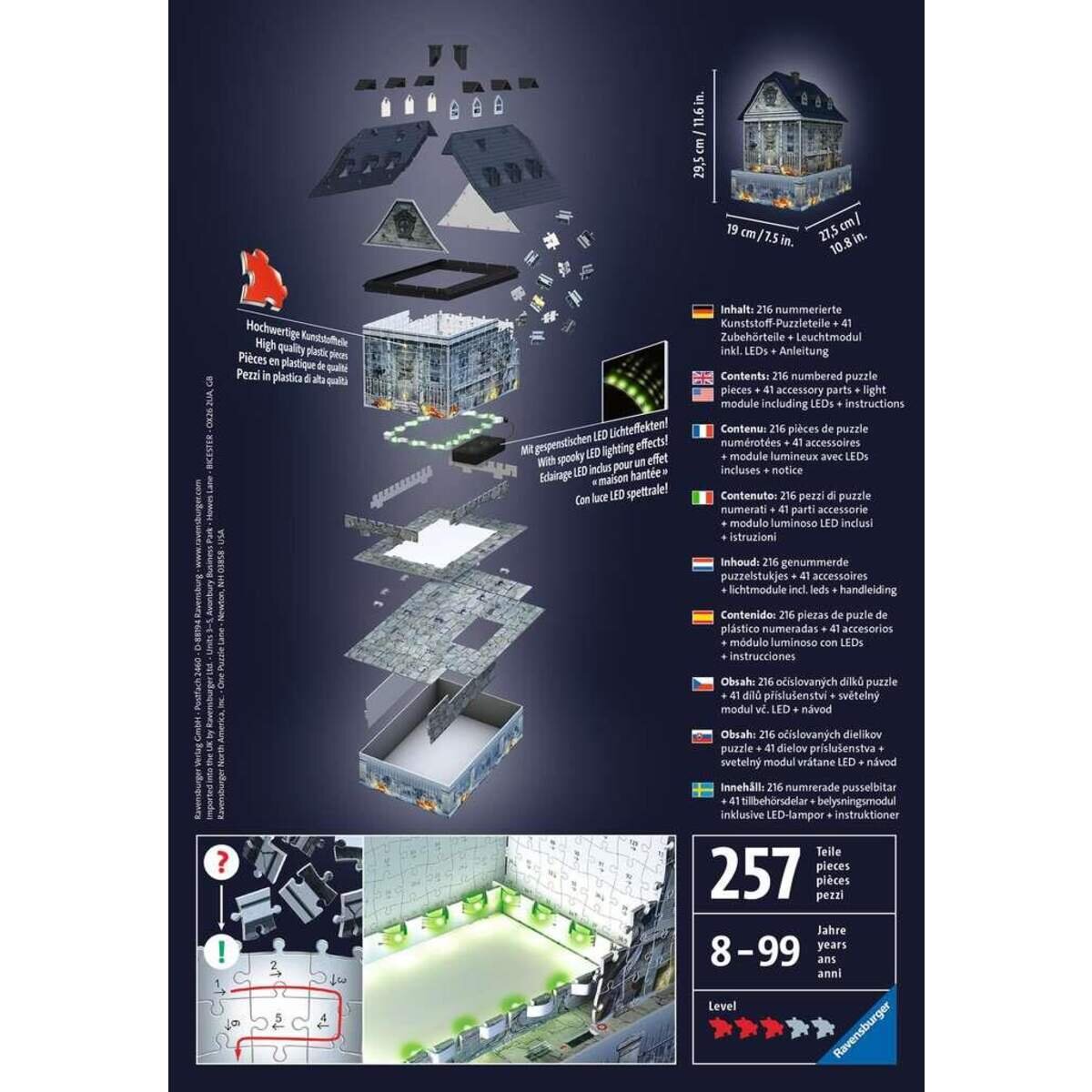Ravensburger 3D Puzzle Gruselhaus bei Nacht 11254 - 216 Teile - für Halloween Fans