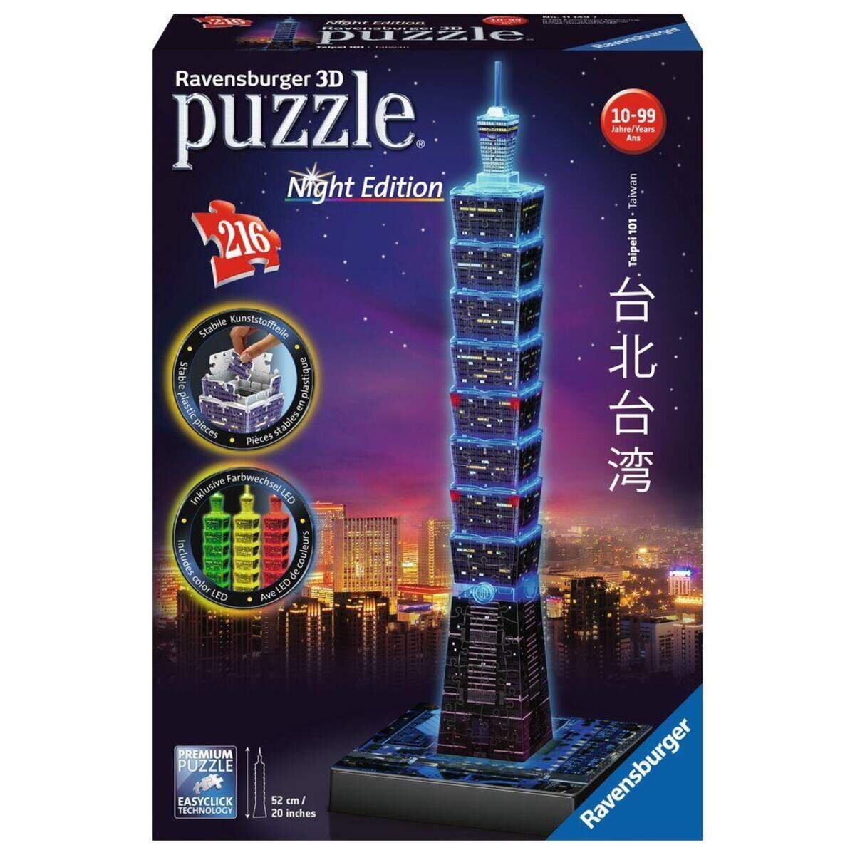 Ravensburger 3D Puzzle Taipei 101 bei Nacht, Night Edition, 216 Teile