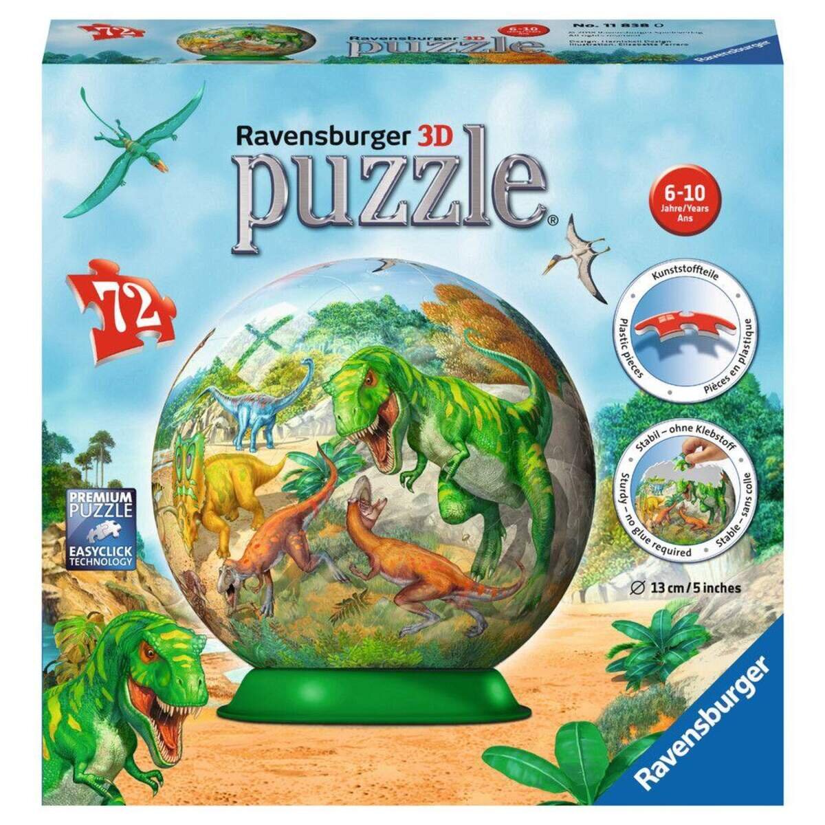 Ravensburger 3D Puzzleball Reich der Dinosaurier, 72 Teile