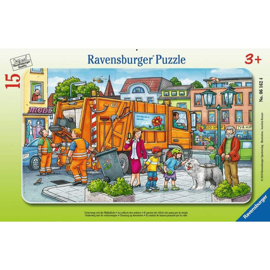 Ravensburger Kinderpuzzle Unterwegs mit der Müllabfuhr, 15 Teile