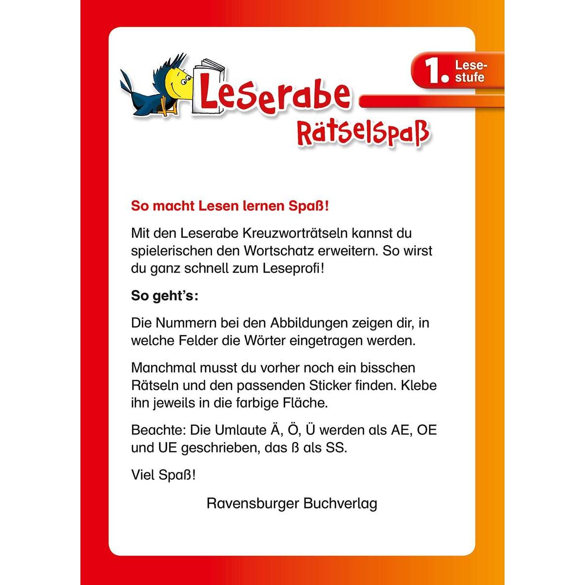 Ravensburger Leserabe, Lesestufe 1 - Sticker-Kreuzworträtsel zum Lesenlernen