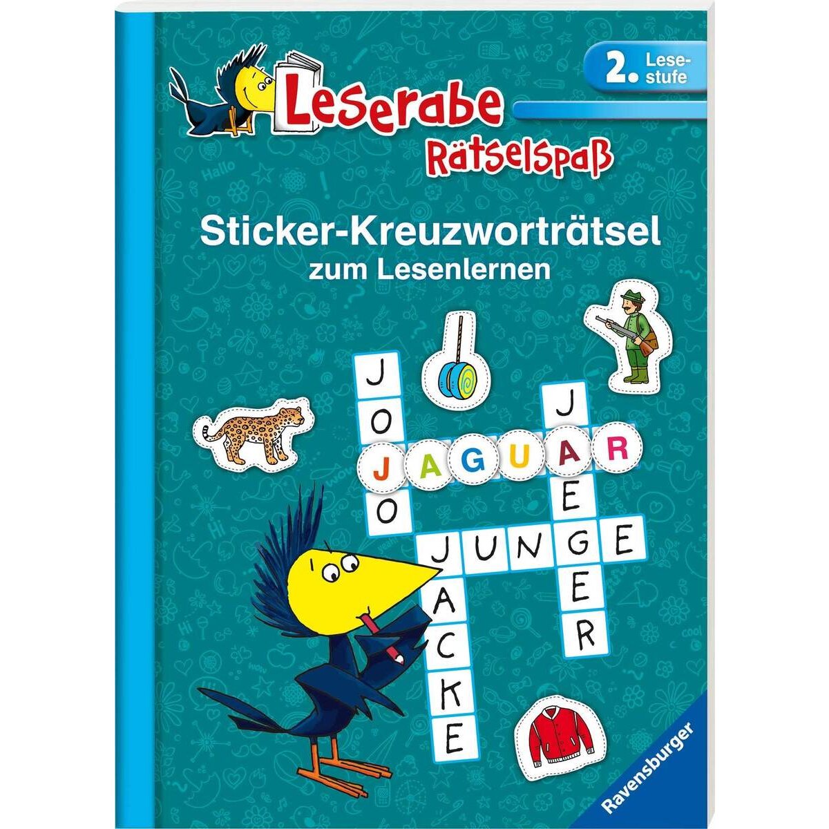Ravensburger Leserabe, Lesestufe 2 - Sticker-Kreuzworträtsel zum Lesenlernen, türkis
