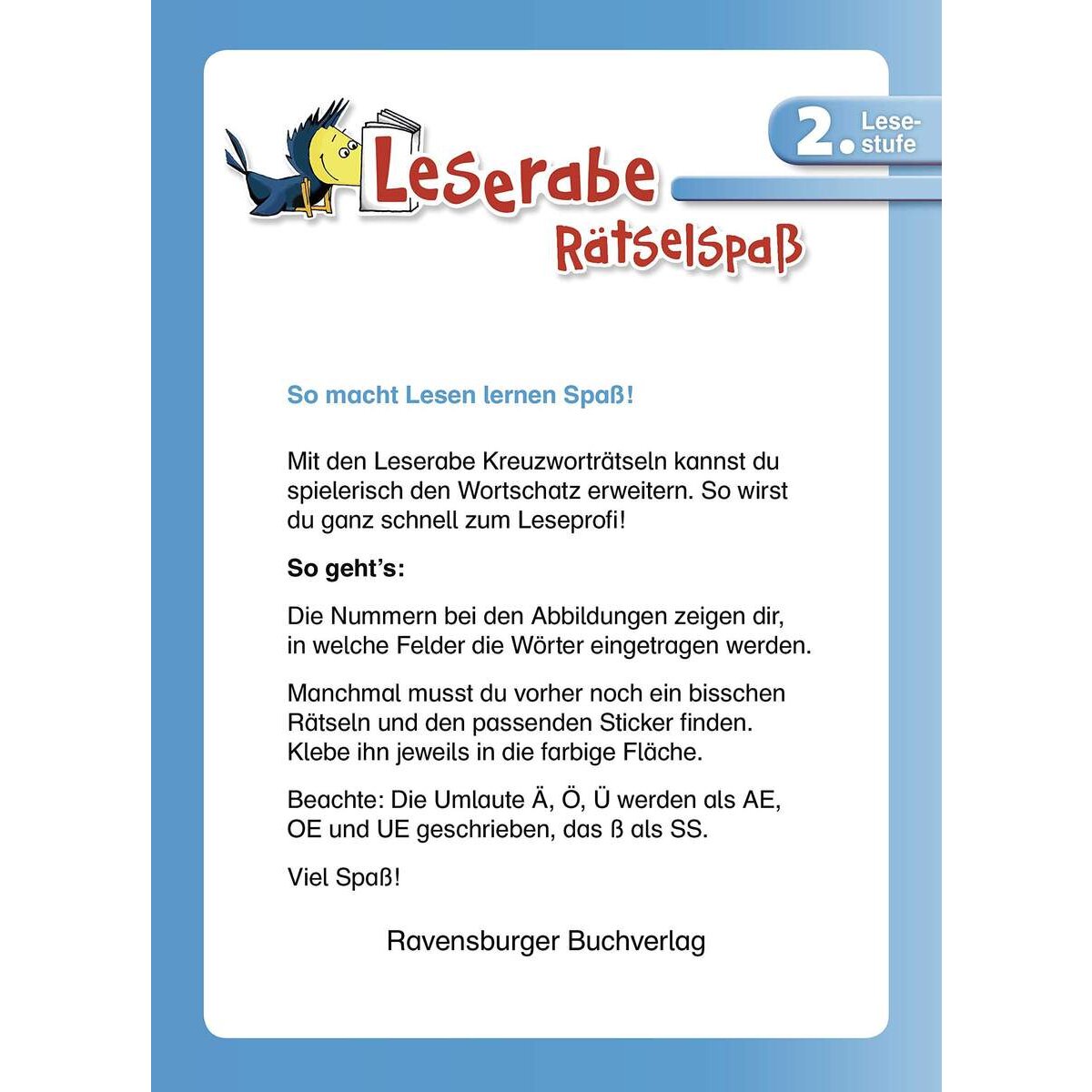 Ravensburger Leserabe, Lesestufe 2 - Sticker-Kreuzworträtsel zum Lesenlernen, türkis